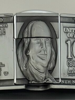100 Dollar Bill Belt Buckle Metal Novelty Money Design Statement Piece